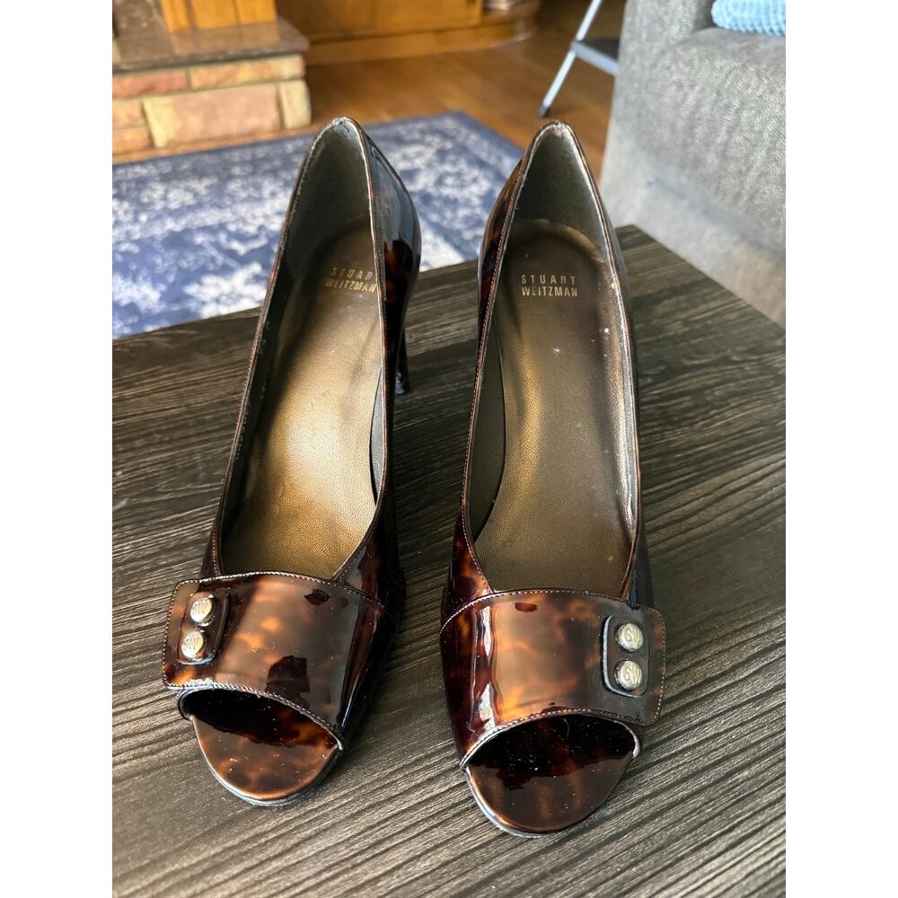 Vintage Stuart Weitzman Tortoiseshell Peep Toe Heels Sz 9.5